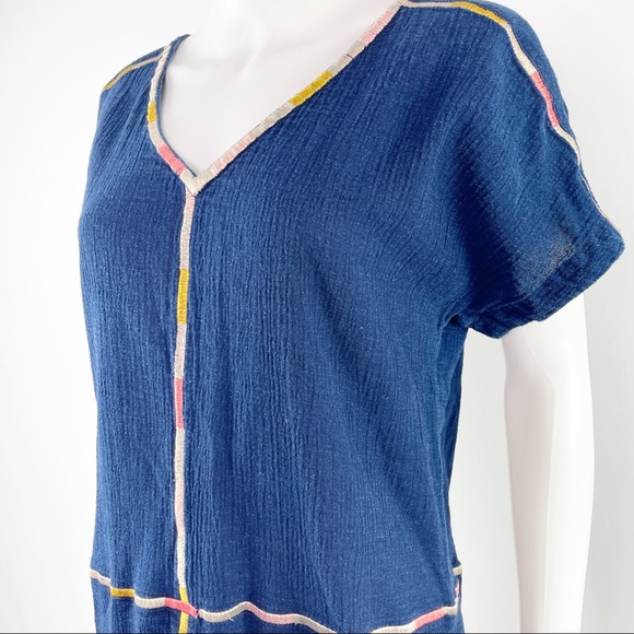 Madewell Size S Navy Blue Short Sleeve Crinkle Cotton ISADORA Easy Dress - Picture 6 of 11
